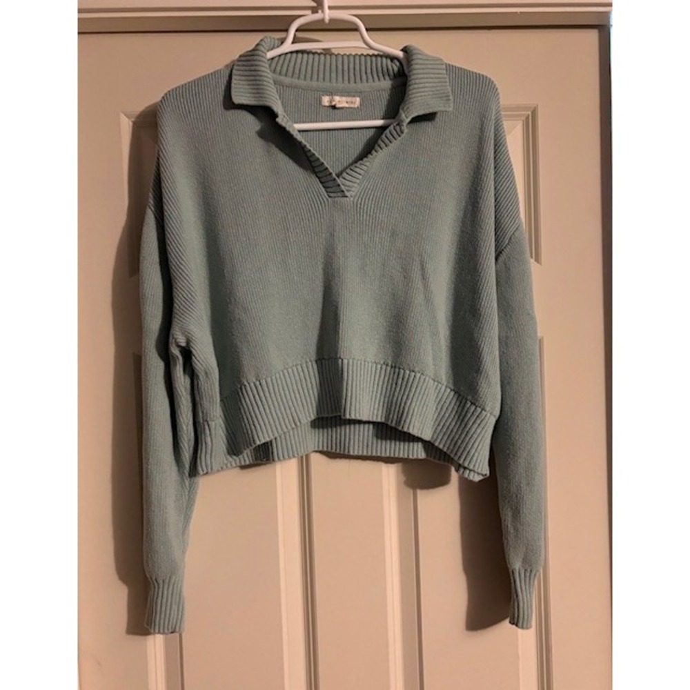 LA Hearts mint green collared cropped sweater, size small